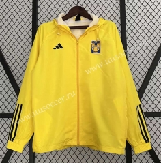 (S-3XL) 2024-2025 Tigres UANL Yellow Thailand Trench Coat With Hat-0255