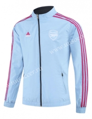 (S-3XL) 2024-2025 Arsenal Blue Reversible Trench Coats With Hat-0255
