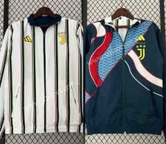 (S-3XL) 2024-2025 Juventus Blue&White Vertical Stripes Reversible Trench Coats-0255