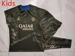 2023-2024 Paris SG Jordan Dark Green Kids/Youth Soccer Tracksuit-815