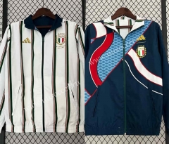 (S-3XL) 2024-2025 Italy Blue&White Vertical Stripes Reversible Thailand Trench Coats-0255