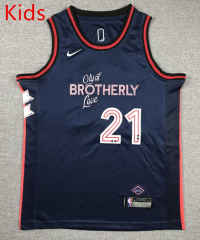 2024 Philadelphia 76ers City Edition Dark Blue #21 Kids/Youth NBA Jersey-1380