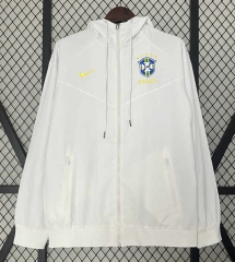 (S-3XL) 2024-2025 Brazil White Reversible Trench Coats With hat-0255
