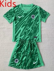 2024-25 Netherlands Goalkeeper Green Kids/Youth Soccer Uniform-AY