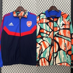 (S-3XL) 2024-2025 Arsenal Blue&Black Double-Sided Wear Thailand Trench Coats-0255