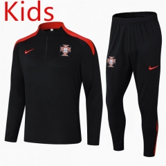 2024-25 Portugal Black Kids/Youth Thailand Tracksuit Uniform-411