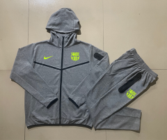 24-25 Barcelona Gray Soccer Jacket Uniform With Hat-815（green logo）