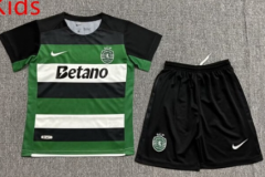 2024-2025 Sporting Clube de Portugal Home Black&White and Green Kid/Youth Soccer Uniform