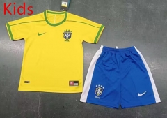 Retro Version 1998 Brazil Home Yellow Kid/Youth Soccer Uniform-8746
