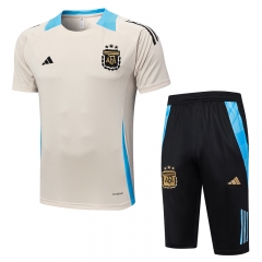 2024-2025 Argentina Beige Short-Sleeved Thailand Soccer Tracksuit -815