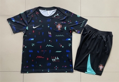 2024-2025 Portugal Black Ink jet Short-Sleeved Thailand Soccer Tracksuit-815
