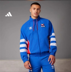 (S-3XL) 2024-2025 Olympique Lyonnais Blue Reversible Trench Coats-0255