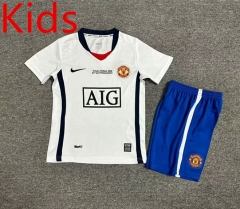 Retro Version 08-09 Manchester United Away White Kids/Youth Soccer Uniform-7809