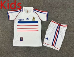 Retro Version 1998 France Away White Training Kids/Youth Soccer Uniform-7809