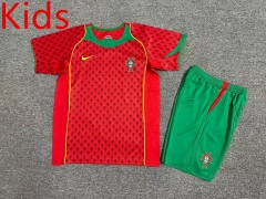 Retro Version 2004 Portugal Home Red Kids/Youth Soccer Uniform-7809