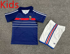 Retro Version 1982-84 France Home Blue Training Kids/Youth Soccer Uniform-7809