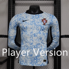 Player Version 2024-25 Portugal Away Blue LS Thailand Soccer Jersey AAA-888