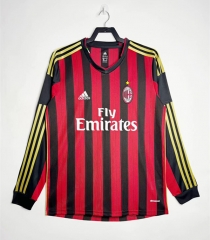 Retro Version 13-14 AC Milan Home Red&Black Thailand LS Soccer Jersey AAA-811