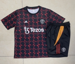 2024-2025 Manchester United Black &Red Short-Sleeve Thailand Soccer Tracksuit-815
