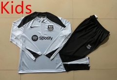 2024-2025 Barcelona Light Grey  Kid-Youth Soccer Tracksuit -815