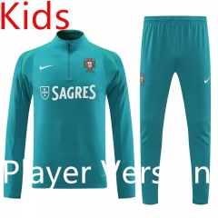 Player Version 2024-2025 Portugal Dark Green Kids/Youth Soccer Tracksuit-4627