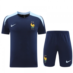 2024-2025 France Royal Blue Short-sleeved Thailand Soccer Tracksuit Uniform-LH