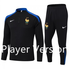 Player version 2024-2025 France Black Thailand Soccer Tracksuit -411