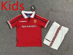 Retro Version 98-99 Manchester United Home Red Kids/Youth Soccer Uniform-8975