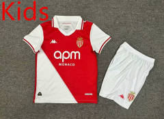 2024-25 Monaco Home Red&White kids Soccer Uniform-7809