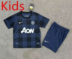 Retro Version 13-14 Manchester United Away Royal Blue Kids/Youth Soccer Uniform-8975