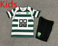 Retro Version 01-03 Sporting Clube de Portugal Home White&Green Kids/Youth Soccer Uniform-7809