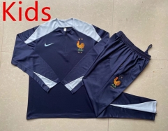2024-25  France  Blue Thailand kids  Soccer Tracksuit Uniform-815