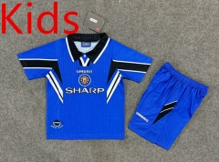 Retro Version 96-98 Manchester United Away Blue Kids/Youth Soccer Uniform-6748