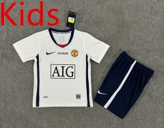 Retro Version 08-09 Manchester United 2nd Away White Kids/Youth Soccer Uniform-6748