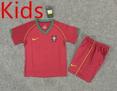 Retro Version 2006 Portugal Home Red Kids/Youth Soccer Uniform-6748
