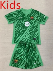 2024-2025 Barcelona Goalkeeper Green Kid/Youth Soccer Uniform-AY