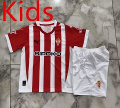 2024-25 Sporting de Gijón Home Red&White Kids/Youth Soccer Uniform-4193