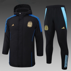 (Gold Logo) 2024-2025 Argentina Black Cotton Coat Uniform With Hat-815