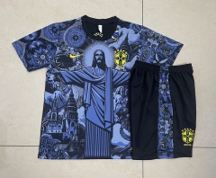 2024-25 Brazil Blue Shorts-Sleeve Thailand Soccer Tracksuit Uniform-815