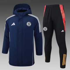 (White Logo )2024-2025 Bayern München Royal Blue Cotton Coat Uniform With Hat-815