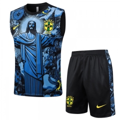 2024-25 Brazil Blue Vest Shorts-Sleeve Thailand Soccer Tracksuit Uniform-815