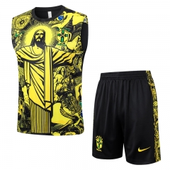 2024-25 Brazil Yellow Vest Shorts-Sleeve Thailand Soccer Tracksuit Uniform-815