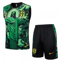 2024-25 Brazil Green Vest Shorts-Sleeve Thailand Soccer Tracksuit Uniform-815