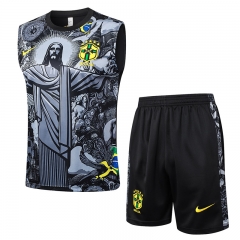 2024-25 Brazil Gray Vest Shorts-Sleeve Thailand Soccer Tracksuit Uniform-815