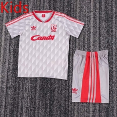 Retro  Version 89-91 Liverpool Away White Kids/Youth Soccer Uniform-6748