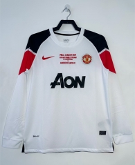 Retro Version 10-11 Manchester United Away White LS Thailand Soccer Jersey AAA-811