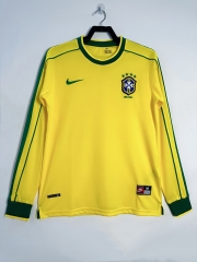 Retro Version 1998 Brazil Home Yellow LS Thailand Soccer Jersey AAA-811