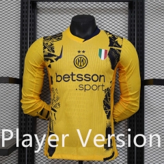 Player Version 2024-2025 Inter Milan 2nd Away Yellow  LS Thailand Soccer Jersey AAA-5982