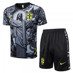 2024-25 Brazil Gray Shorts-Sleeve Thailand Soccer Tracksuit Uniform-815