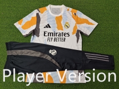 Player Version 2025-26  Real Madrid White&Orange Short-Sleeve Thailand Soccer Tracksuit-9926